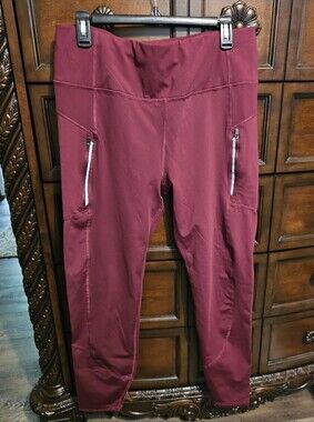 Burgundy Athletic Leggings with Zipper Pockets XXL